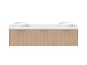 Supporting Image - Kado Neue Fluted Square All Drawer 1800mm Wall Hung Vanity with Double Basin 50mm Top Blonde Oak