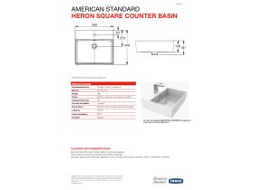 Technical Guide - American Standard Heron Square Counter Basin 1 Taphole White