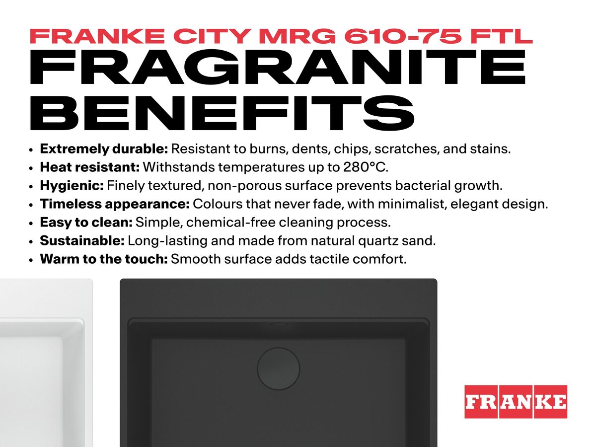 Franke City Fragranite Single Bowl 750mm Inset Sink with Tap Ledge Benefits