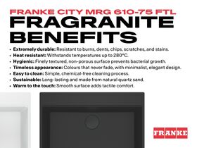 Franke City Fragranite Single Bowl 750mm Inset Sink with Tap Ledge Benefits