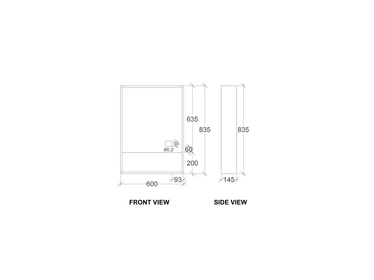 Kado Aspect 600mm Mirror Cabinet One Door With Shelf