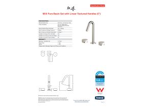 Specification Sheet - Milli Pure Basin Set with Linear Textured Handles (5 Star)