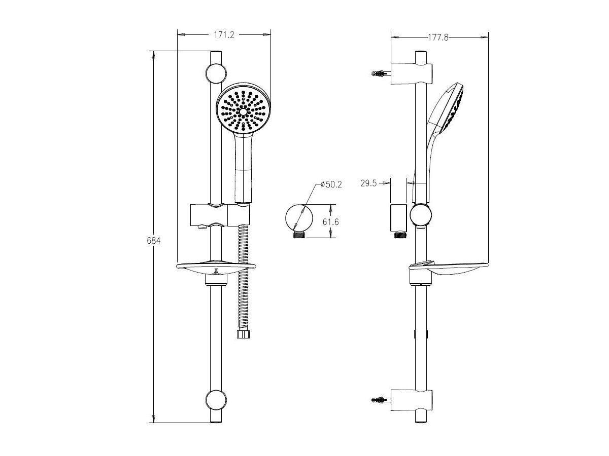 Posh Solus Mk3 Rail Shower 1 Function Chrome (4 Star)