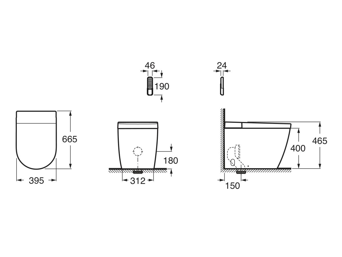 Technical Drawing - Roca Ona In-Wash In-Tank Back to Wall (4 Star)