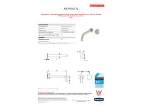Specification Sheet - Sussex Pure Progressive Wall Basin Mixer System 250mm with Diamond Textured Handles PVD Brushed Nickel (3 Star) Lead Free