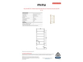 Specification Sheet - Mizu Drift MK2 550 x 1050mm Heated Towel Rail Only (Less Transformer) Brushed Gold PVD