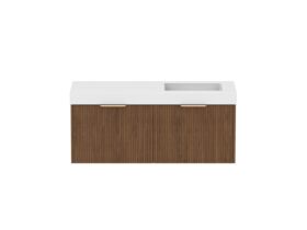 Supporting Image - Kado Neue Fluted Square All Drawer 1200mm Wall Hung Vanity with Right Hand Basin 90mm Top Florentine Walnut