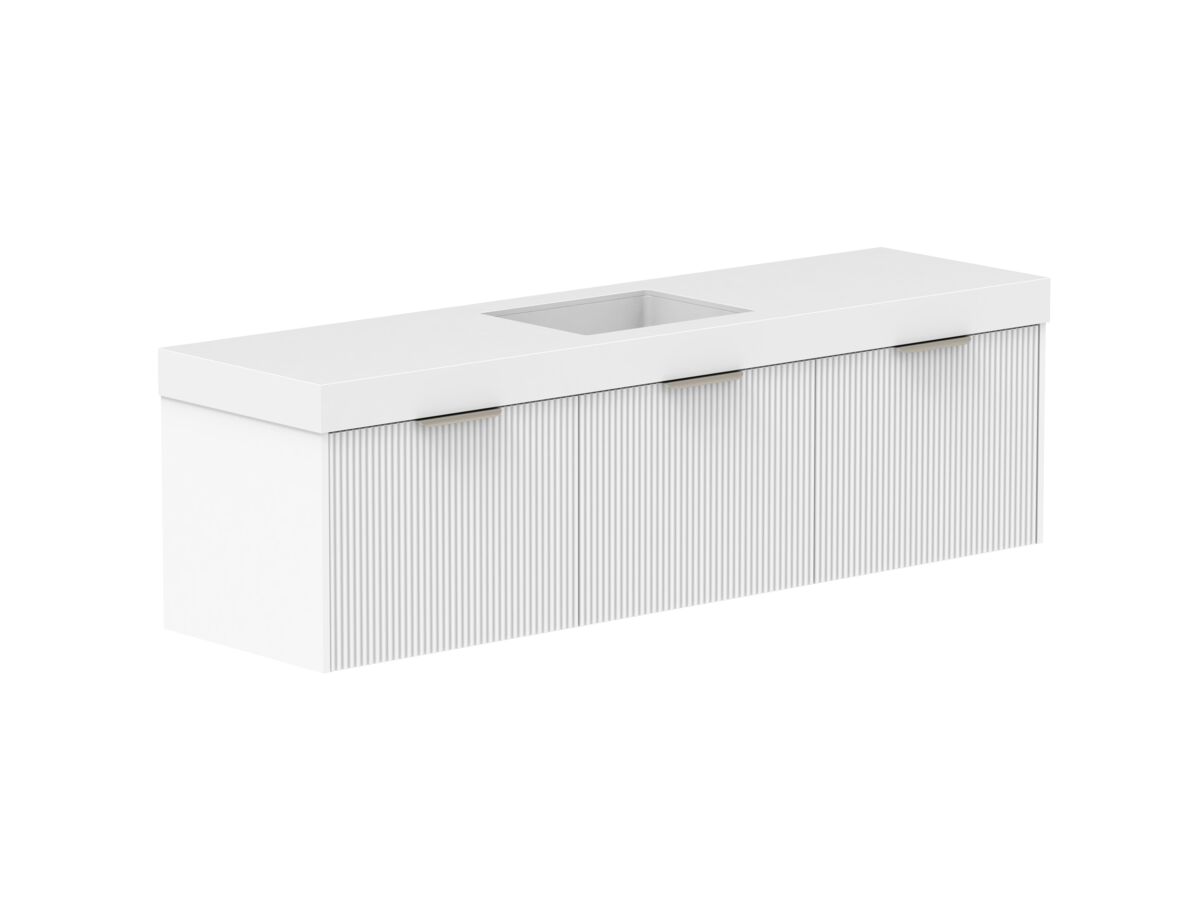 Supporting Image 2- Kado Neue Fluted Square All Drawer 1800mm Wall Hung Vanity with Centre Basin 90mm Top Ultra White