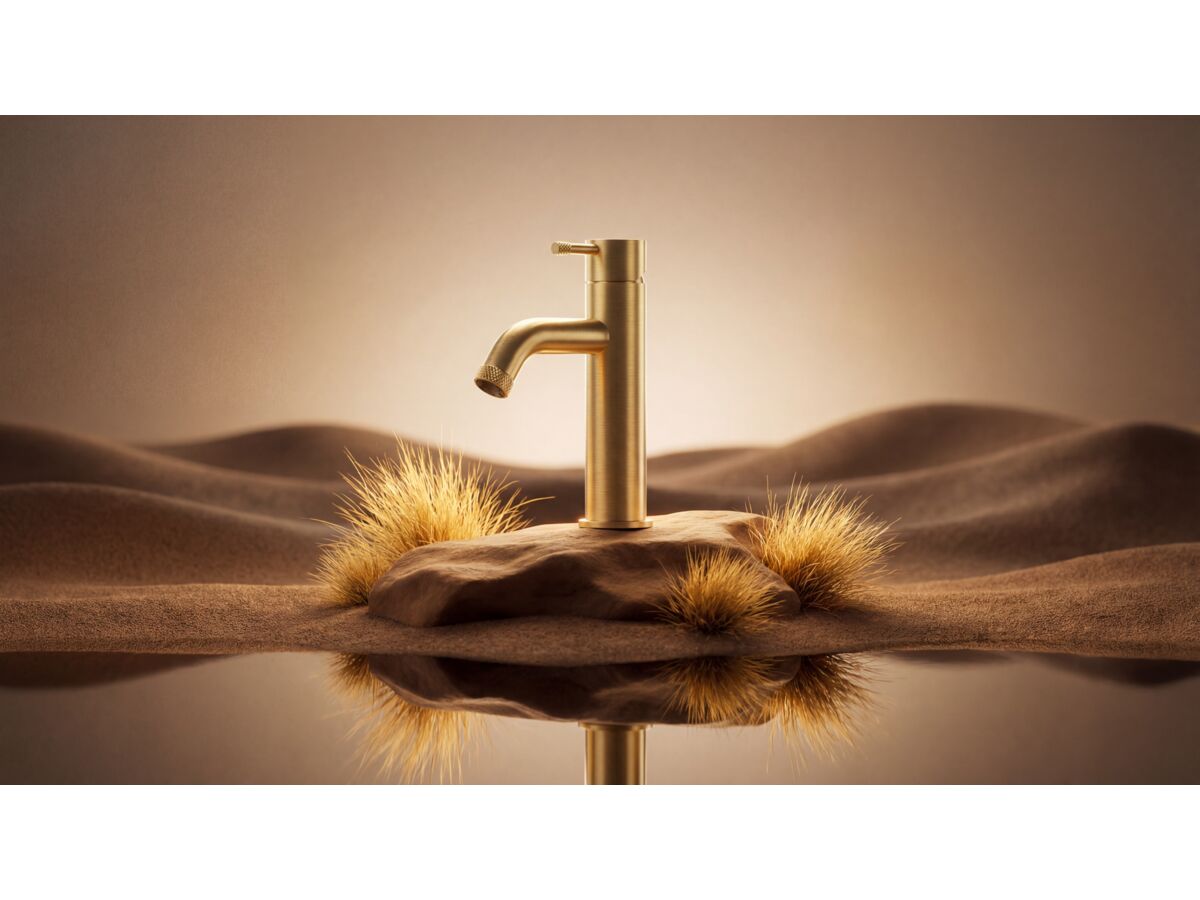 In Situ - Sussex Scala Nova Basin Mixer Curved PVD Brushed Gold (5 Star) Lead Free - Desert Scene