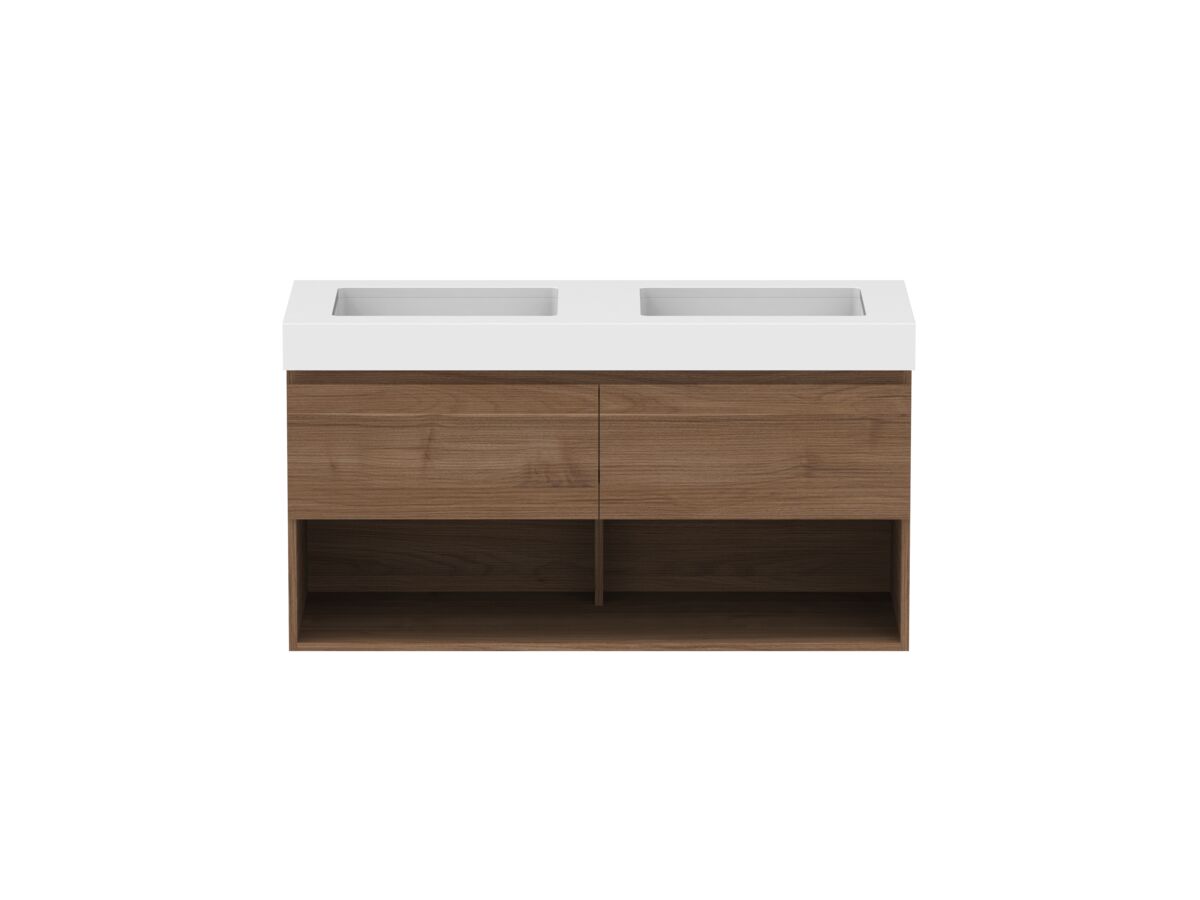 Hero - Posh Domaine 1200mm Wall Hung Vanity Unit All-Drawer Open Shelf Double Bowl 90mm Top