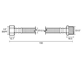 Technical Drawing - Performa Mixer Tap Extension Hose Connector 150mm Nylon Low-Temp Lead Free