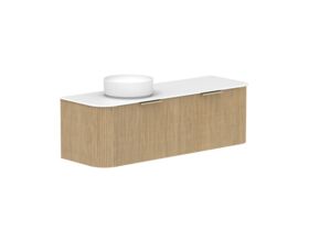 Supporting Image 2- Kado Neue Fluted Double Curve All Drawer 1500 Wall Hung Vanity with Left Hand Basin Durasein 12mm Top Boston Oak