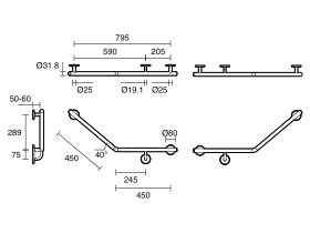 Technical Drawing - Mizu Drift 40 Degree Ambulant WC Left Hand & Right Hand Pair