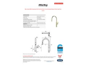 Specification Sheet - Mizu Soothe MK2 Gooseneck Pull Out Sink Mixer Curved Brushed Brass (5 Star) Lead Free