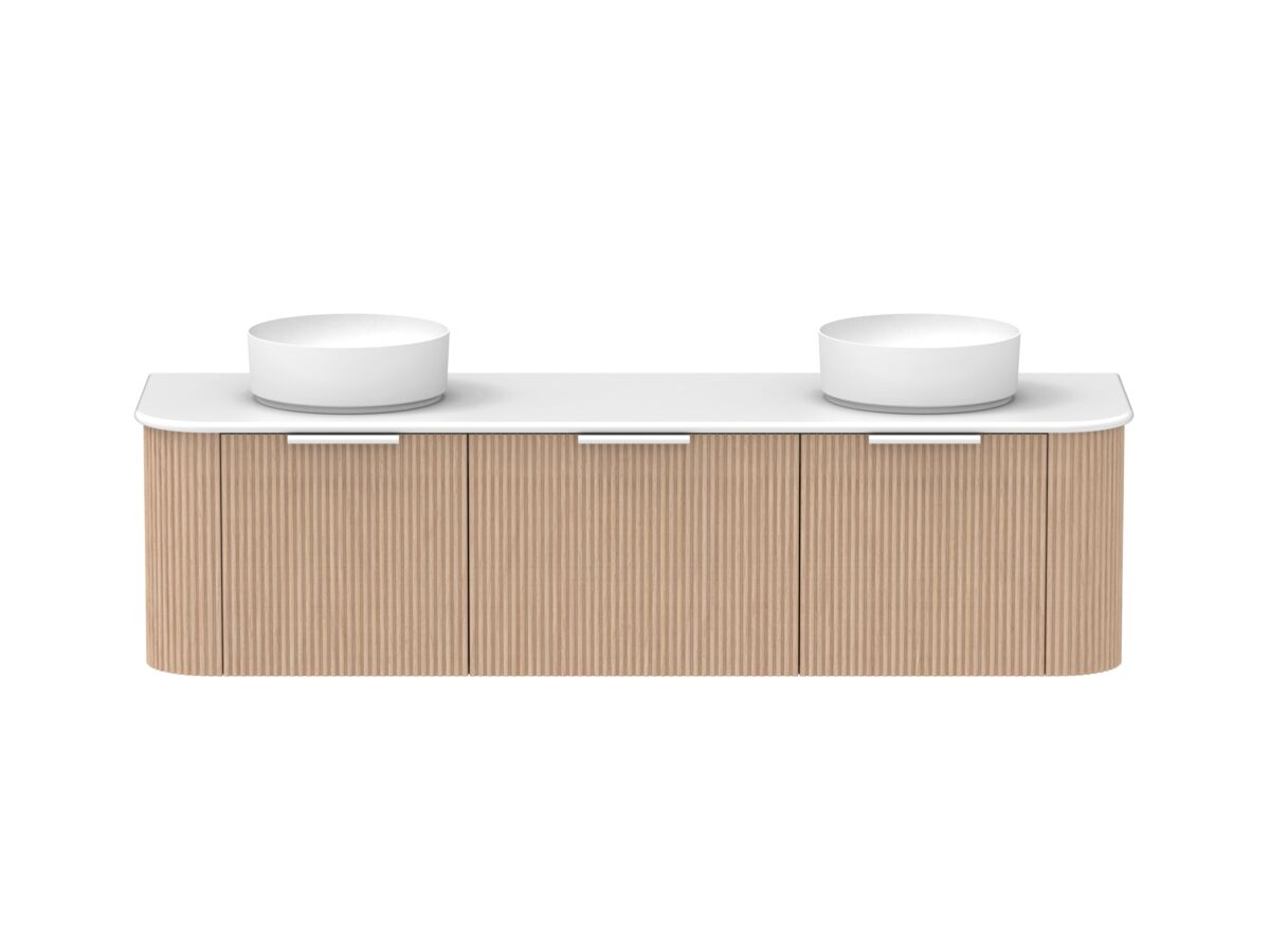 Supporting Image - Kado Neue Fluted Double Curve All Drawer 1800 Wall Hung Vanity With Double Basin 20mm Blonde Oak