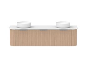 Supporting Image - Kado Neue Fluted Double Curve All Drawer 1800 Wall Hung Vanity With Double Basin 20mm Blonde Oak