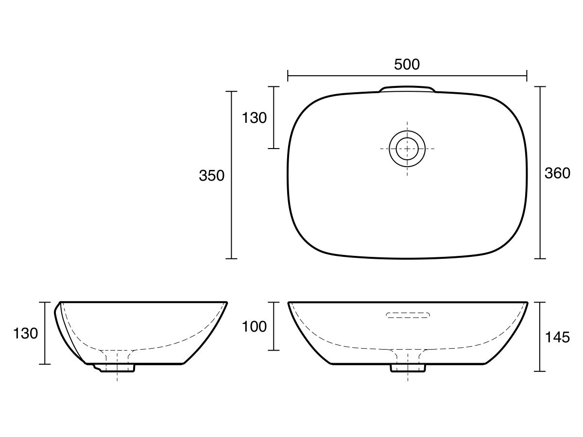 LAUFEN Ino Counter Basin 500mm x 350mm with Overflow