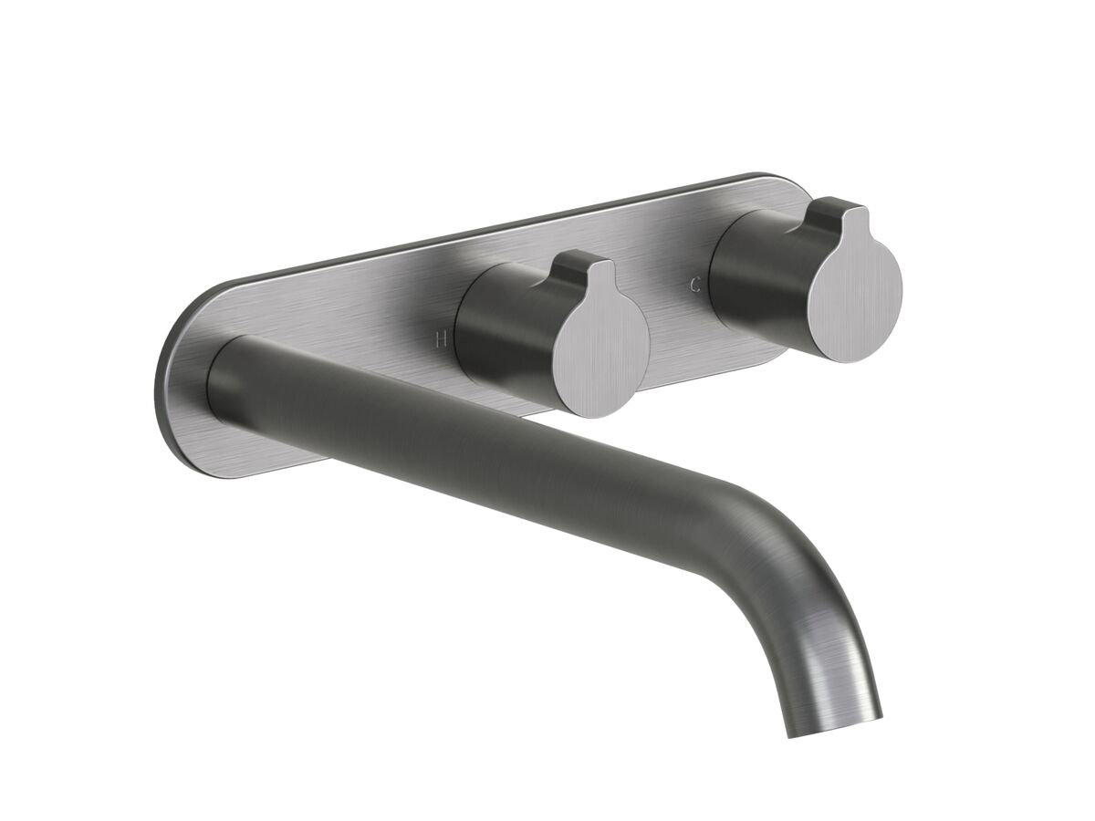Hero - Faucet Strommen Vara Fin Wall Basin / Bath Hostess Tap System Right Hand 200mm Kit Brushed Graphite (6 Star) Lead Free