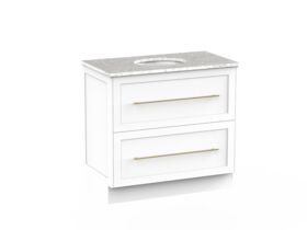 Supporting Image - Kado Lux All Drawer 900mm Floor Mounted Vanity Centre Basin 20mm - White - Angle