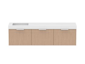 Supporting Image - Kado Neue Fluted Square All Drawer 1800mm Wall Hung Vanity with Left Hand Basin 90mm Top Blonde Oak