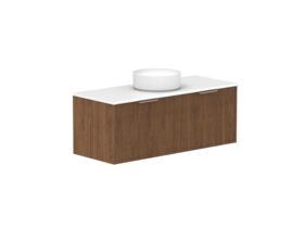Hero - Kado Neue Fluted Square All Drawer 1200mm Wall Hung Vanity with Centre Basin 20mm Top Florentine Walnut