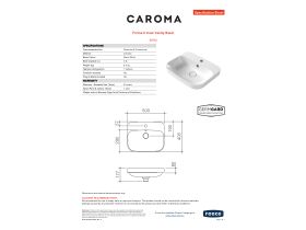 Specification Sheet - Caroma Forma II 500mm Inset Tap Landing One Taphole with Overflow Gloss White