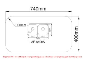 Cut Out Template - AFA Flow Double Bowl Undermount Sink No Taphole 796mm Stainless Steel