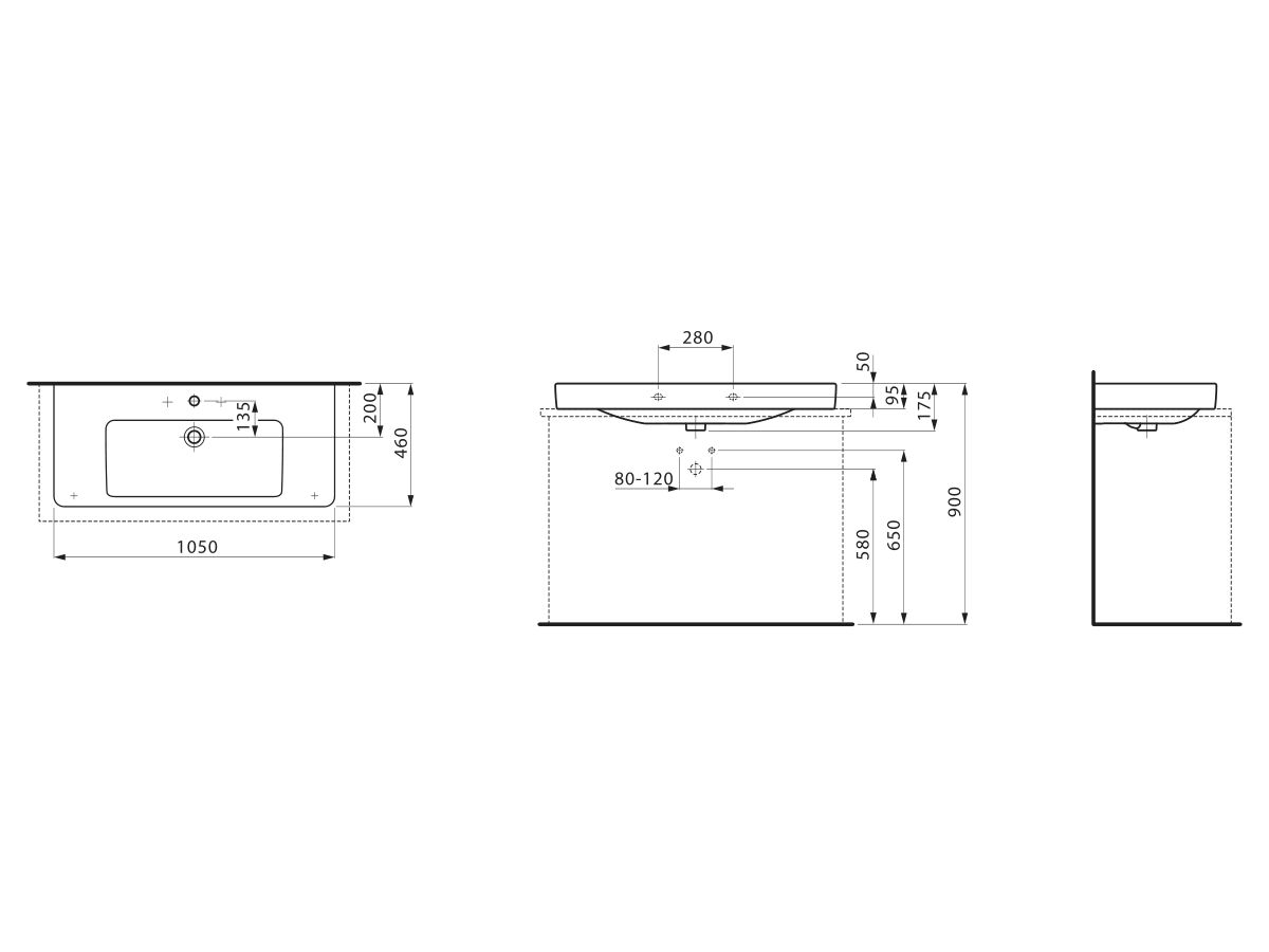 LAUFEN Pro S Wall Basin 1 TapHole with Overflow 1050x465 White