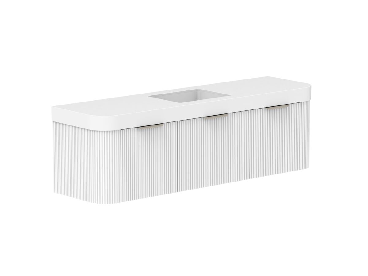 Supporting Image 2- Kado Neue Fluted Double Curve All Drawer 1800mm Wall Hung Vanity with Centre Basin Durasein 90mm Top Ultra White