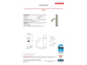 Specification Sheet - Sussex Pure Basin Mixer Tap Curved Spout with Diamond Textured Handle PVD Brushed Nickel (5 Star)