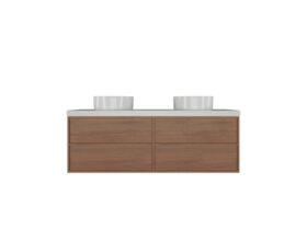 Supporting Image - Kado Aspect Wall Hung Vanity Unit 1500mm Double Bowl 4 Drawer Caesarstone Mineral 50mm Top - Florentine Walnut