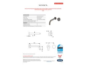 Specification Sheet - Sussex Pure Progressive Wall Basin Mixer System 200mm with Diamond Textured Handles PVD Brushed Gunmetal (3 Star) Lead Free