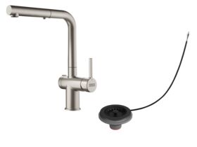 Hero - Franke Active Twist Pull Out Sink Mixer Kit (Brushed Chrome Tap with Matte Black Remote Non-Overflow Waste) (5 Star) Lead Free