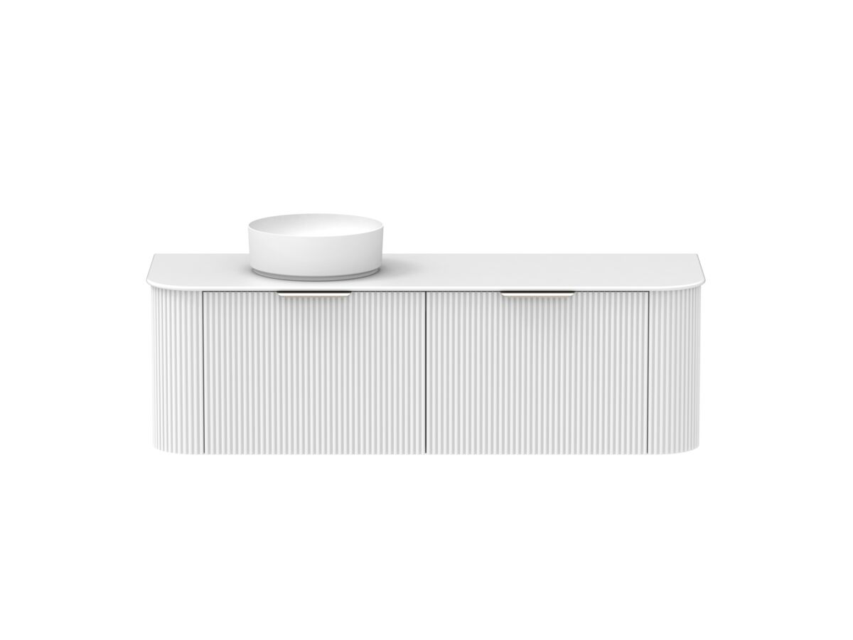 Supporting Image - Kado Neue Fluted Double Curve All Drawer 1500 Wall Hung Vanity with Left Hand Basin Durasein 12mm Top Ultra White
