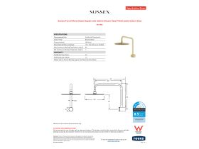 Specification Sheet - Sussex Pure Hi-Rise Shower Square with 250mm Shower Head PVD Brushed Gold (3 Star)