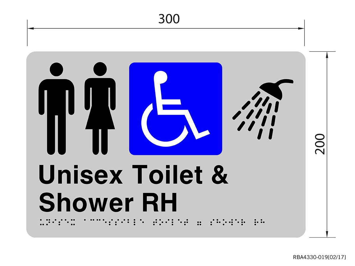 Unisex Accessible Toilet & Shower Tactile Sign Right Hand Stainless Steel
