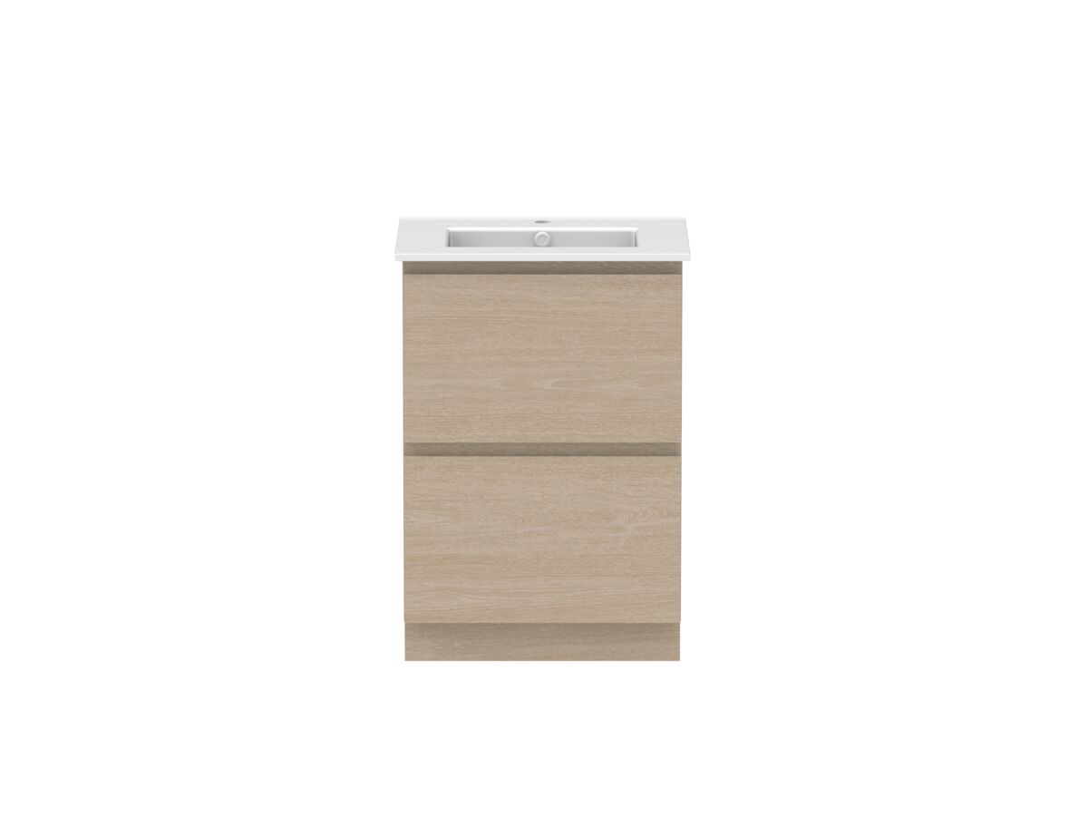 Hero - Posh Domaine All-Drawer Twin 600mm Floor Mounted Vanity Unit Matte White Ceramic Top Centre Basin