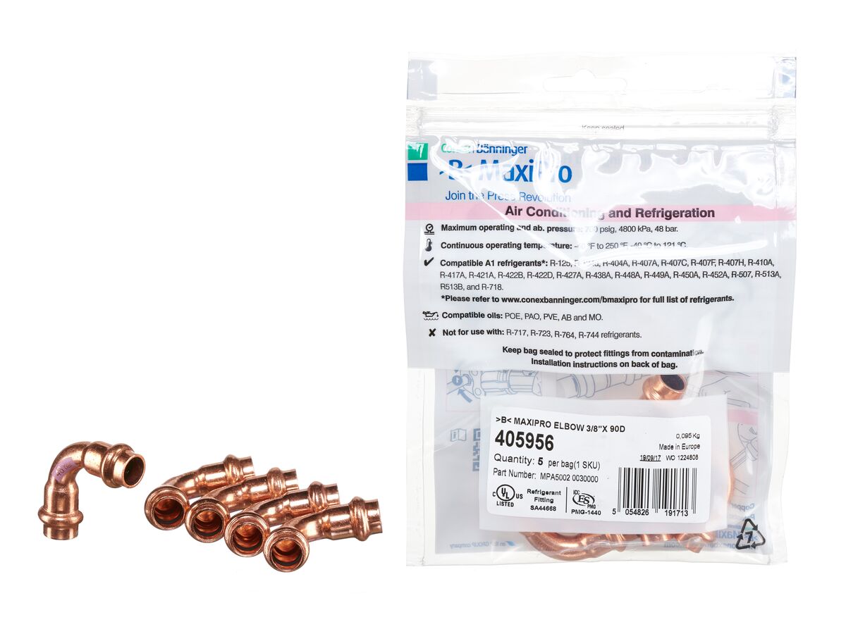 >B< Maxipro Elbow 90 Degree x 3/8" Bag of 5