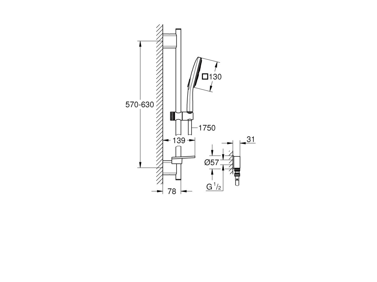 GROHE Rainshower SmartActive Single Rail Shower Square Chrome (4 Star)