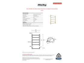 Specification Sheet - Mizu Drift MK2 550 x 800mm Heated Towel Rail Low Voltage 24V Brushed Brass