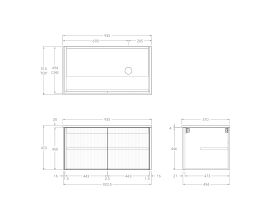 Technical Drawing - Kado Neue Fluted Square All Door 900mm Wall Hung Vanity with Right Basin 20mm Top
