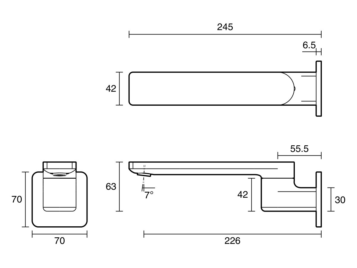 Technical Drawing - Mizu Bloc Swivel Bath Outlet