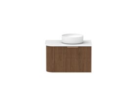 Supporting Image - Kado Neue Fluted Single Curve All Drawer 750mm Wall Hung Vanity with Centre Basin 20mm Top Florentine Walnut