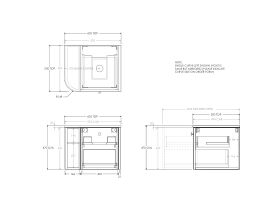 Technical Drawing - Kado Era Single Curve All Drawer 600mm Wall Hung Vanity with Centre Basin 20mm Top