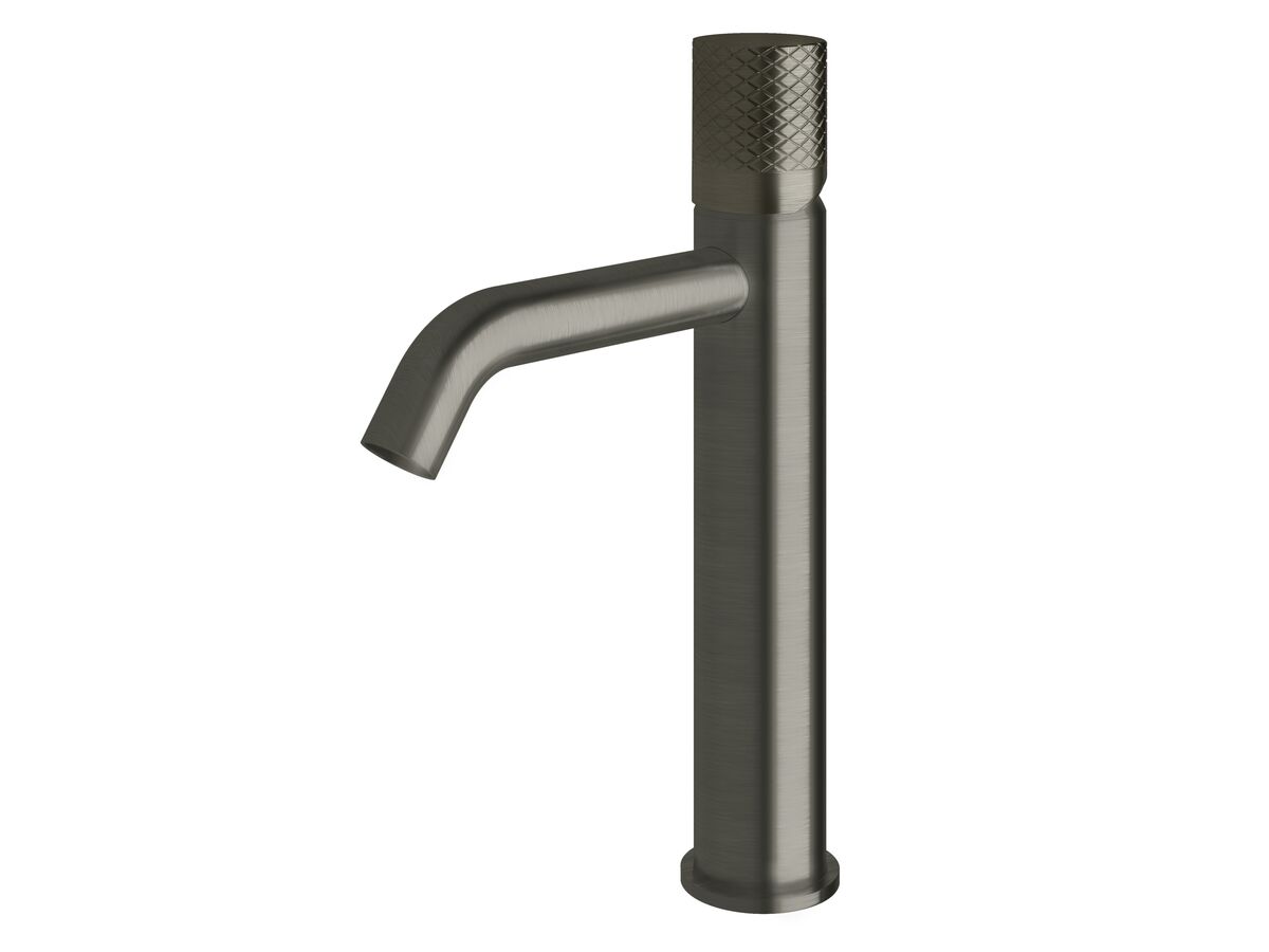 Sussex Pure Medium Height Basin Mixer Tap Curved Spout with Diamond Textured Handle PVD Brushed Gunmetal (5 Star)