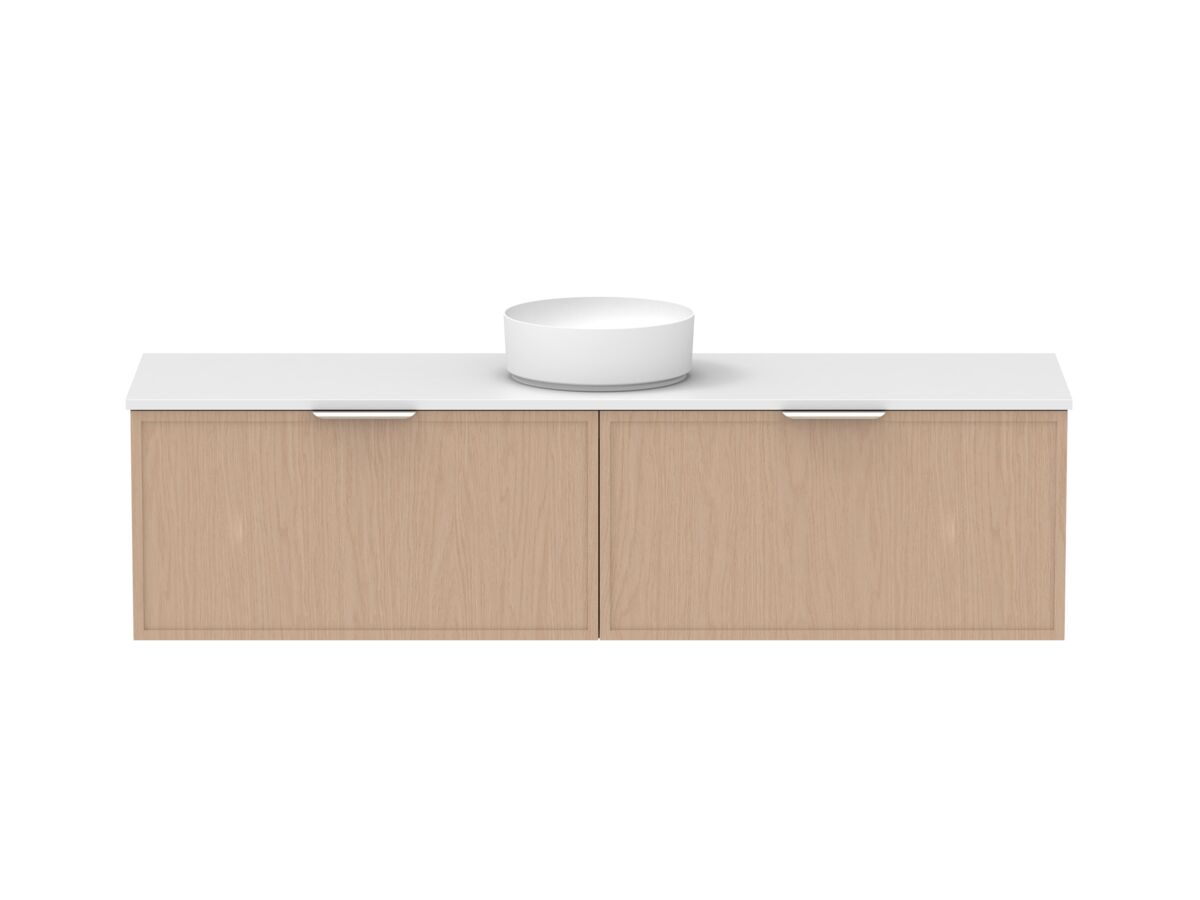Supporting Image - Kado Lux Slim All Drawer 1800mm Wall Hung Vanity with Centre Basin 20mm Top Blonde Oak