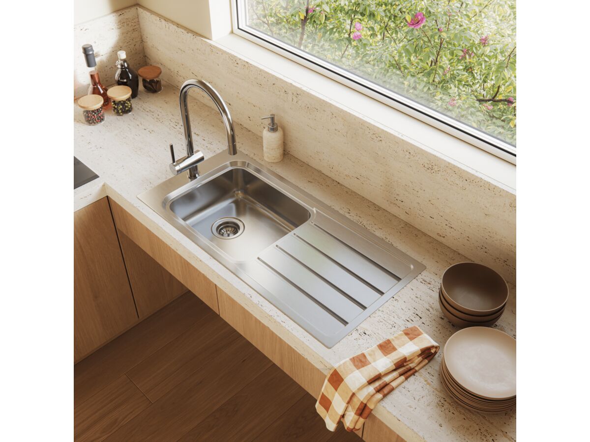 In Situ - Posh Solus Care Single Bowl Sink with Drainer One Taphole No Overflow Stainless Steel