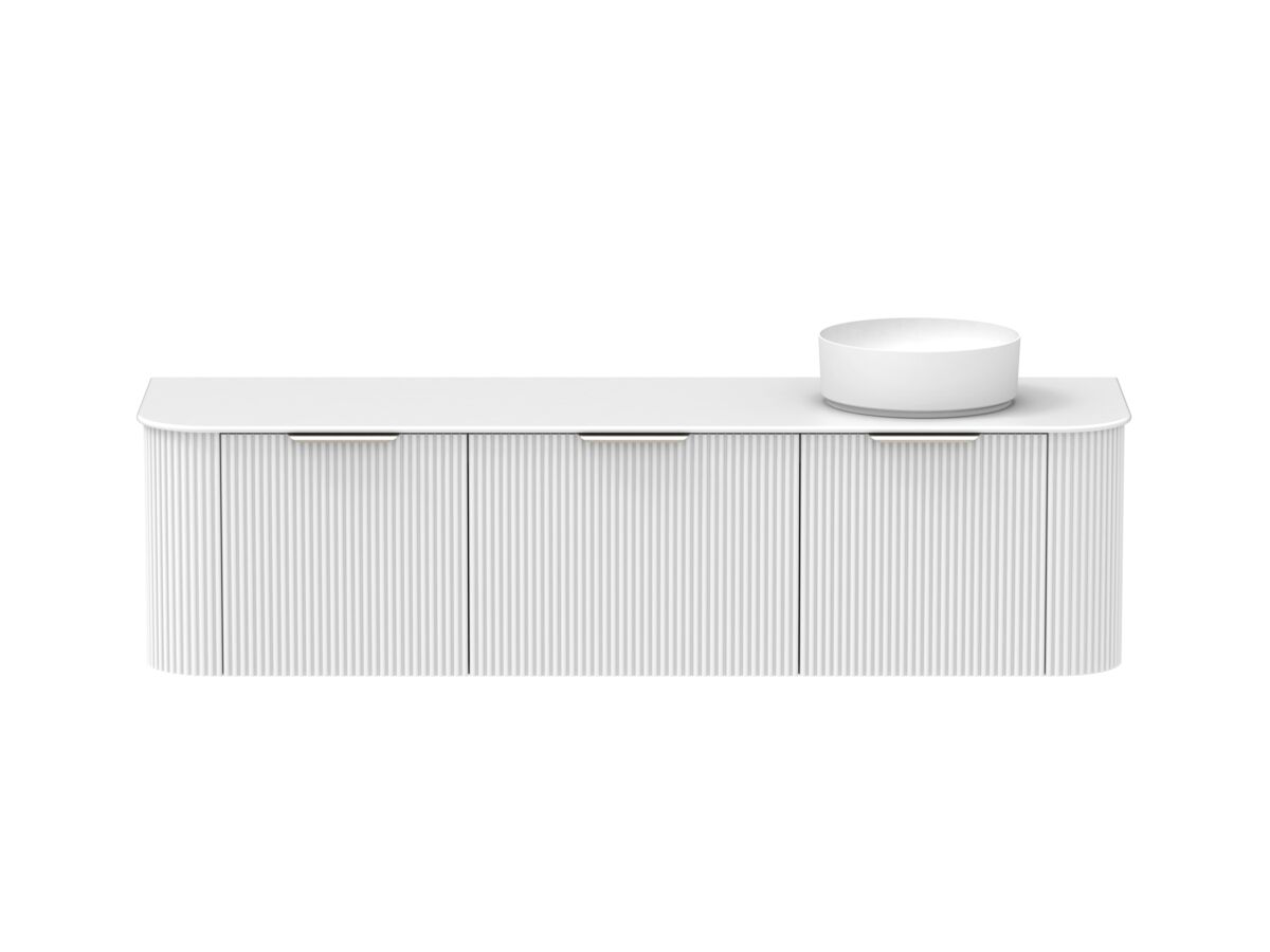 Supporting Image - Kado Neue Fluted Double Curve All Drawer 1800 Wall Hung Vanity with Right Hand Basin Durasein 12mm Top Ultra White