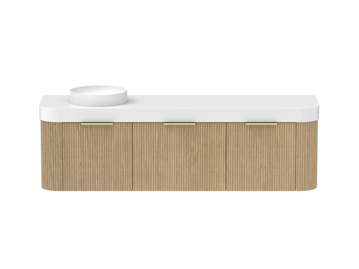 Supporting Image - Kado Neue Fluted Double Curve All Drawer 1800mm Wall Hung Vanity with Left Hand Basin Durasein 90mm Top Boston Oak