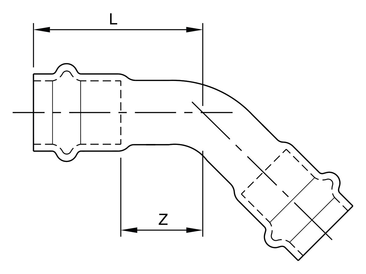 >B< Press Stainless Steel Elbow 45 Degree